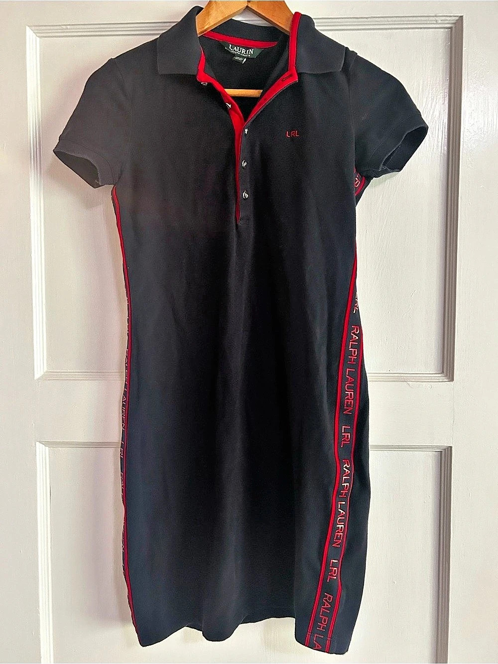 Lauren Ralph Lauren Polo Dress Black Red Side Logo Taping Short Sleeve XS